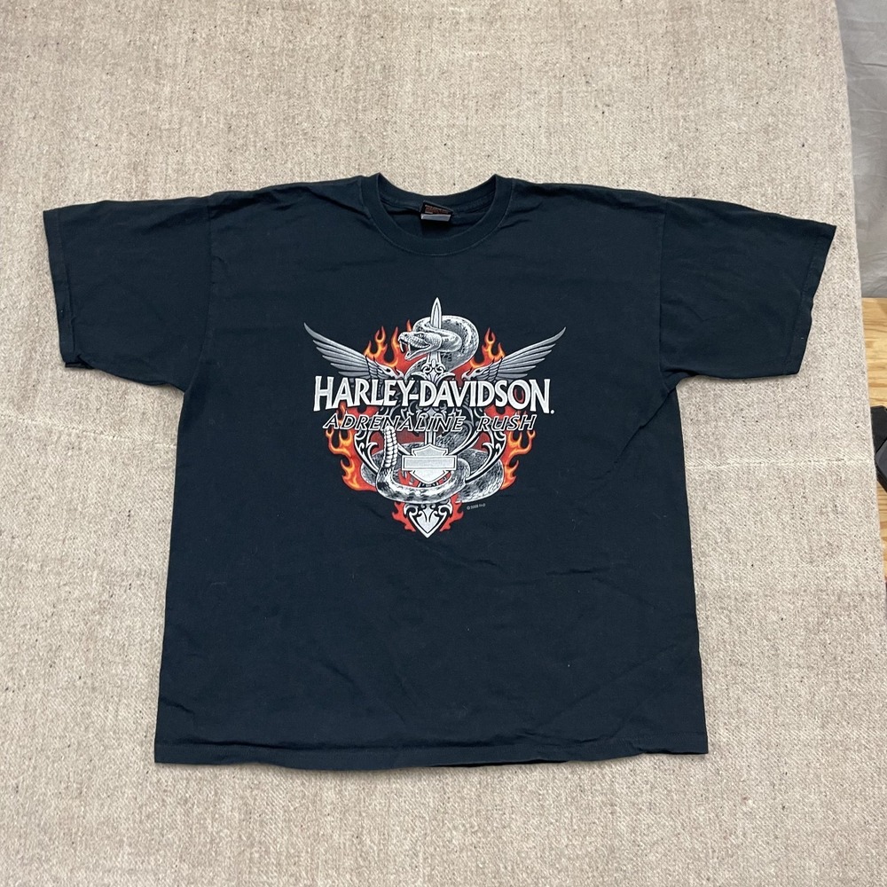 vintage Harley Davidson shirt mens XL Black 2000s y2k Ontario Canada snake sword